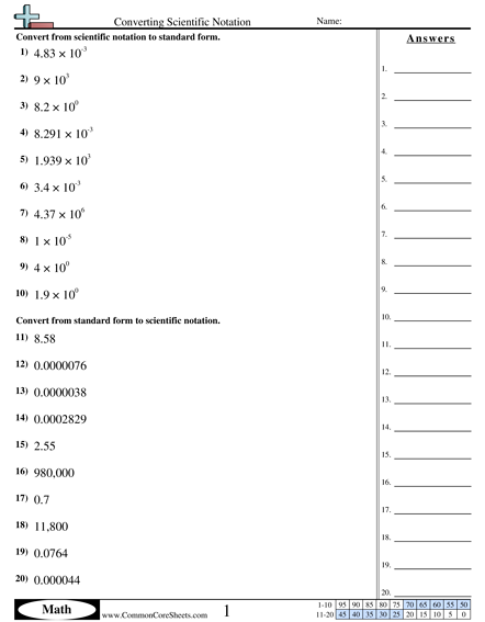 Converting Forms Worksheets - Converting Scientific Notation worksheet